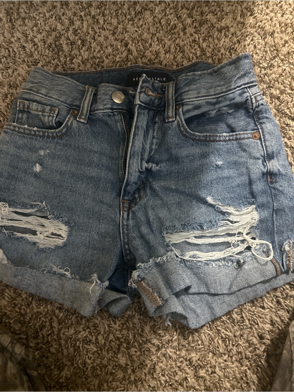 Aeropostale Light Blue Distressed Rolled Hem Jean Shorts